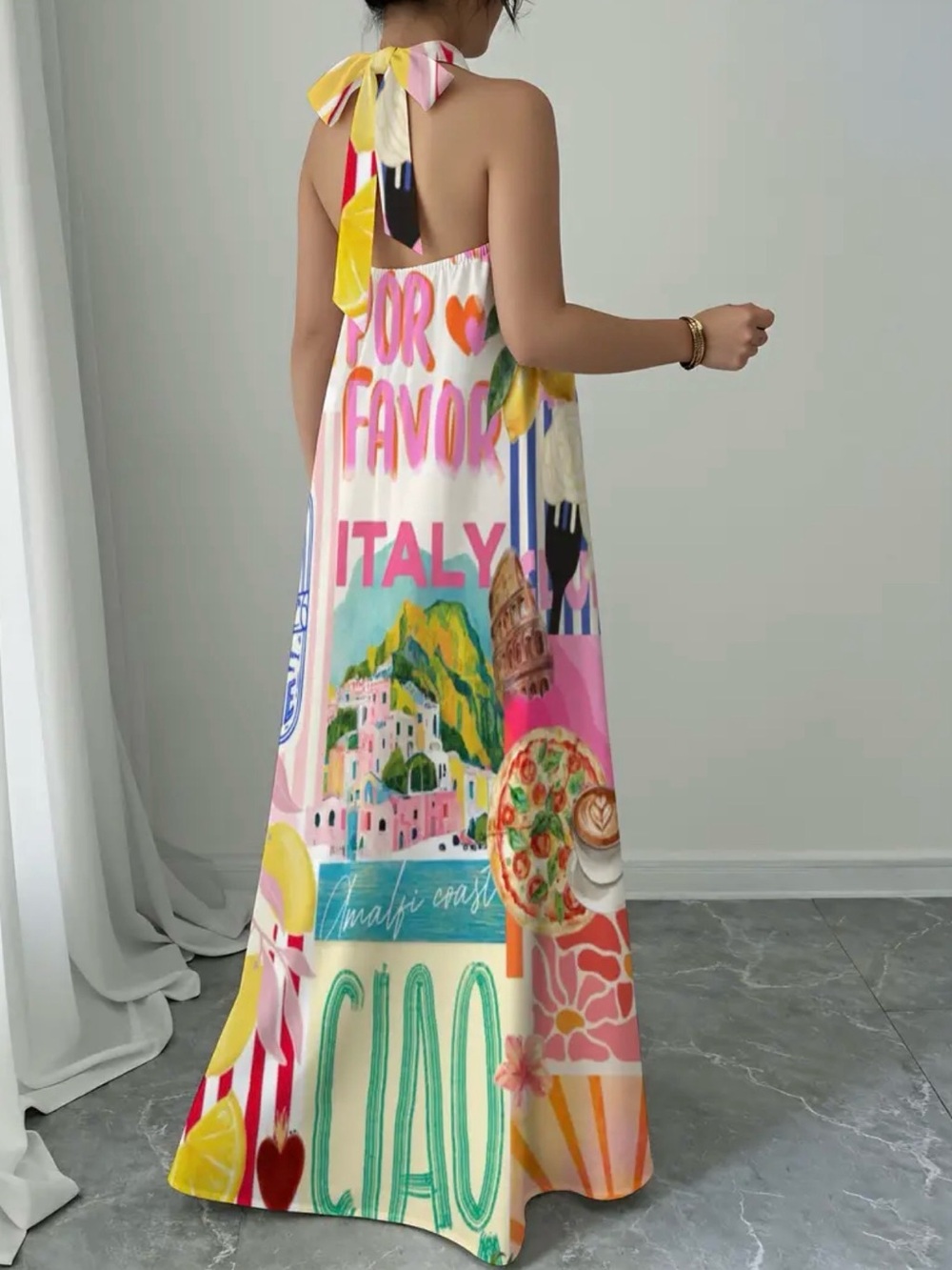 Colorful Italy Print Halter Maxi Dress in Multi - Picture 3 of 3